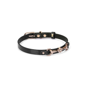 Choker Confortable et Ajustable en simili cuir noir brillant métal doré bijou central strass décoratifs