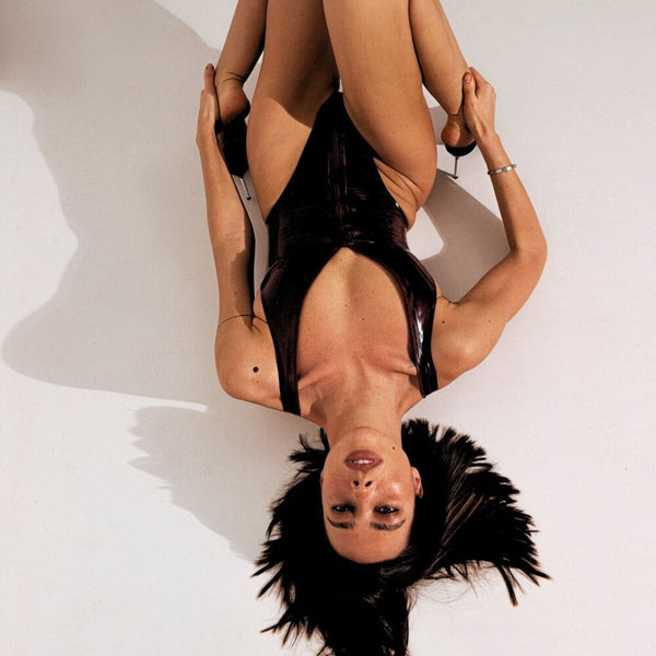 Body ANOESES en latex noir brillant avec fermeture éclair frontale intégrale et col en V.
