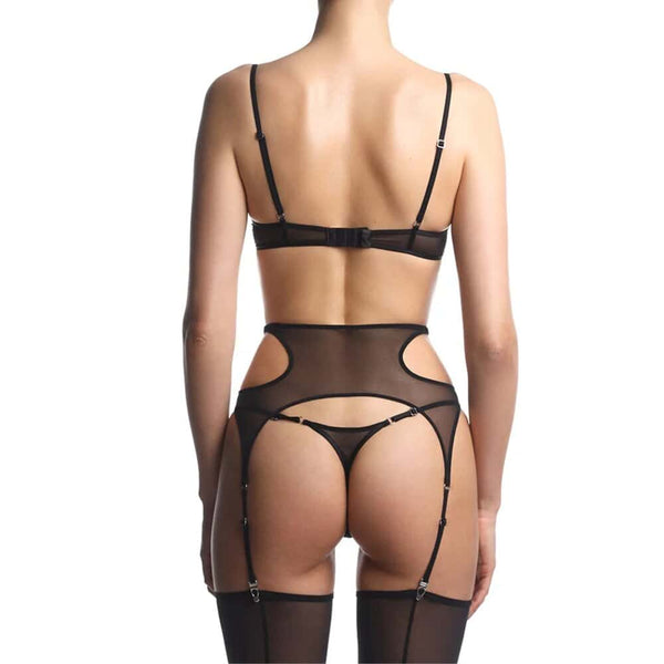 Porte-jarretelles String et Soutien-Gorge en maille technique résistante et légère