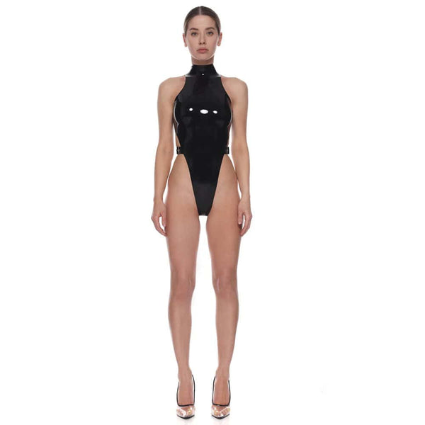 Body en Latex naturel Noir Sangles Réglables avec Boucles
