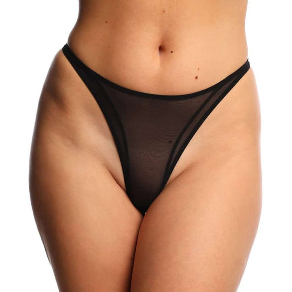 String en mesh noir ANOESES à coupe échancrée, en tulle transparent, présenté porté sur fond blanc.