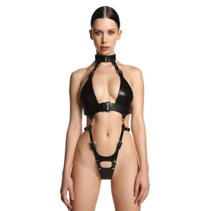 Harnais Modulable Bondage en Cuir Noir avec Anneau Métal