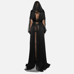 Cape noire à capuche en Satin et résille