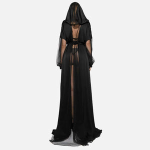 Cape noire à capuche en Satin et résille