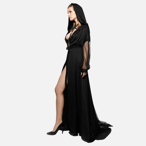 Cape noire à capuche en Satin et résille