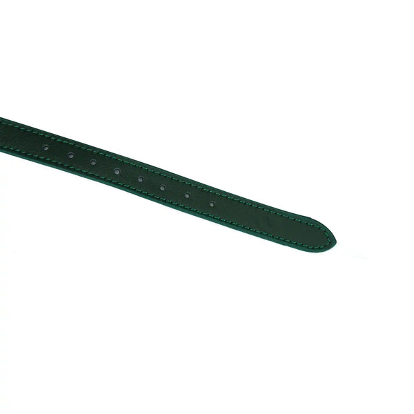 Packshot Bandeau Yeux Cuir Vert Détail Zoom sur Sangle d'Attache