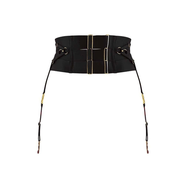 Serre taille noir Bordelle modèle NEDA multi styles, zip central et anneaux dorés, présenté à plat sur fond clair, sélection Brigade Mondaine Paris.