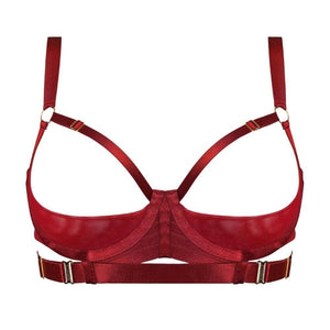 Soutien Gorge Rouge Ouvert Un Quart de Bonnet Rouge Avec Détails Plaqués or