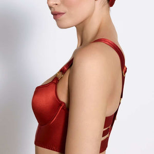 Bustier en Satin Rouge Brulé Détail Plaqué or