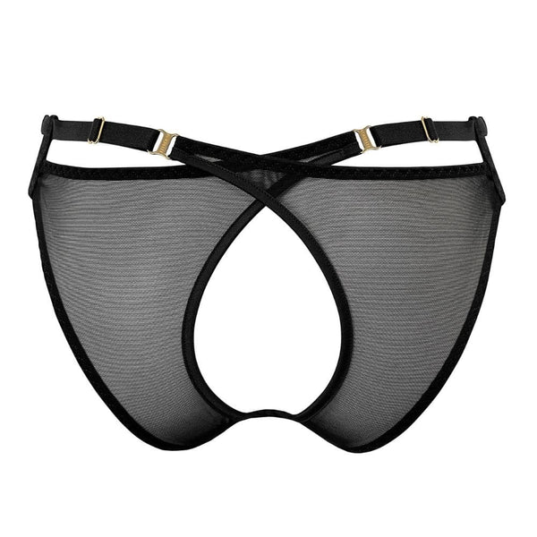 Culotte Ouverte Rouge en Résille et Satin Détails Dorés Vue de dos