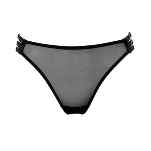 Culotte Ouverte Rouge en Résille et Satin Détails Dorés