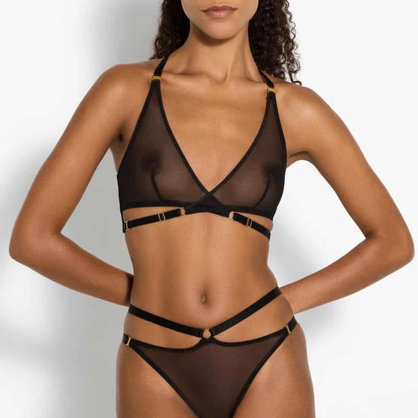 Soutien-gorge Résille Noir Détails Dorés