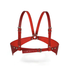 Soutien-Gorge Ouvert en cuir pleine fleur tanné végétal de haute qualité Rouge avec Détails en Quincaillerie nickelée fait à la main en grèce