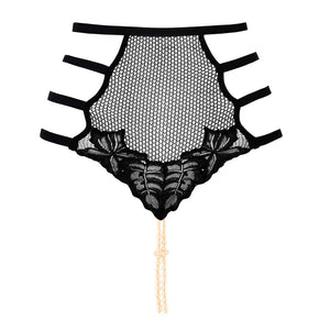 Culotte string taille haute avec perles stimulantes en résille et dentelle et élastique sur les hanches et la taille BRACLI chez Brigade Mondaine
