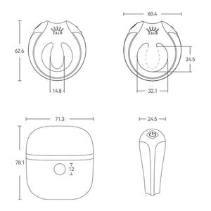 Cockring connecté APIS présenté avec son étui de recharge, câble USB et carte de garantie, disposés sur fond clair dans une mise en scène minimaliste et élégante.