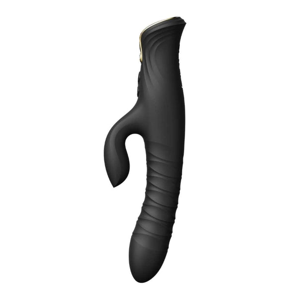 Vibromasseur Rabbit MOSE noir à double stimulation, surface mate texturée et lignes ergonomiques, présenté sur fond blanc dans une esthétique épurée et contemporaine.