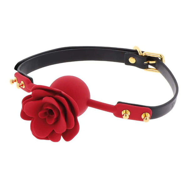 Bâillon à boule GAG en forme de Rose en Cuir et Simili Cuir Détails Dorés en Métal sans nickel