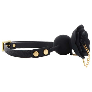 Baîllon Cuir Noir GAG En forme de Rose en Silicone et Chaîne Dorée