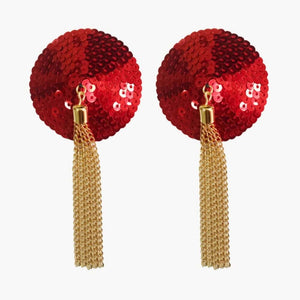 Nippies Cache-tétons Sequins Rouge paillettes ornés de petites chaînes dorées