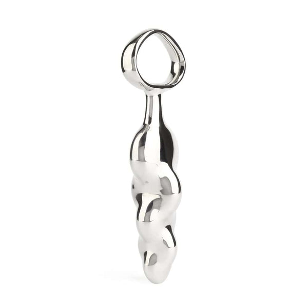 Stimulateur de prostate forme torsadée en acier inoxydable poli Argenté manche circulaire surface lisse