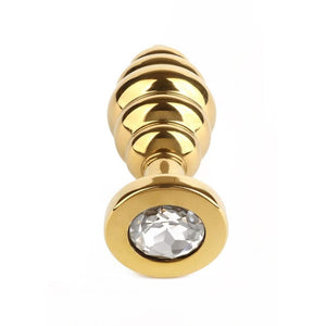 Plug Anal forme spiralée en acier inoxydable Doré base sertie d’un bijou Diamant Strass