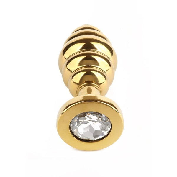 Plug Anal forme spiralée en acier inoxydable Doré base sertie d’un bijou Diamant Strass