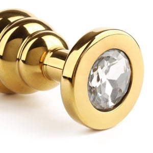 Plug Anal forme spiralée en acier inoxydable Doré base sertie d’un bijou Diamant Strass