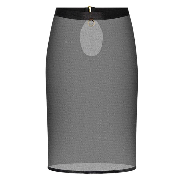 Jupe mi-longue transparente en mesh noir avec ouverture au dos