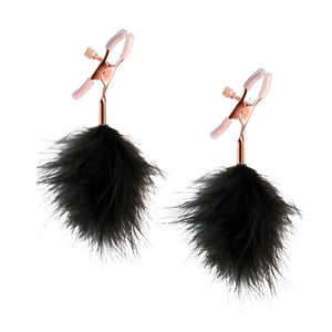 Pinces à tétons en Plume Noir embout en silicone et détails rose gold