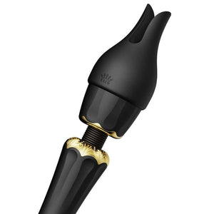 Packshot Wand Vibromasseur Noir en Silicone et palstique ABS Résiste aux éclaboussures 5 modes de vibration avec deux embouts en silicone inclus