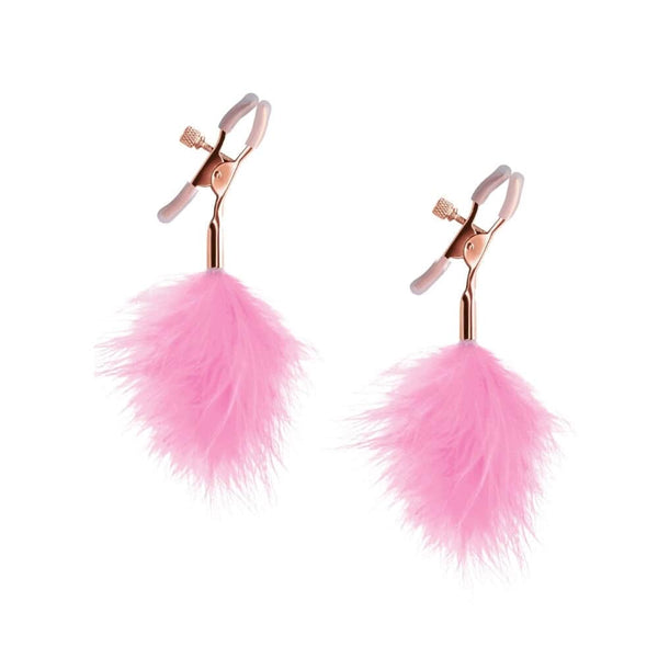 Pinces à tétons en Plume Rose embout en silicone et détails rose gold