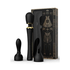 Wand Vibromasseur Noir en Silicone et palstique ABS Résiste aux éclaboussures 5 modes de vibration avec deux embouts en silicone inclus
