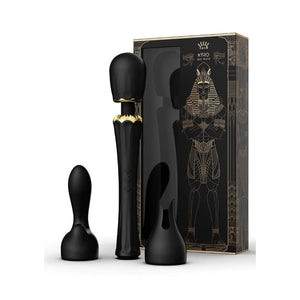 Wand Vibromasseur Noir en Silicone et palstique ABS Résiste aux éclaboussures 5 modes de vibration avec deux embouts en silicone inclus