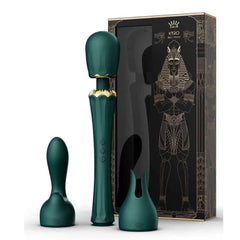 Wand Kyro Eden en silicone vert profond avec finitions dorées, présentée par Brigade Mondaine Paris, accessoire de stimulation au design élégant et contemporain.