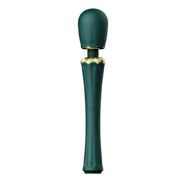 Wand Kyro Eden en silicone vert profond avec finitions dorées, présentée par Brigade Mondaine Paris, accessoire de stimulation au design élégant et contemporain.