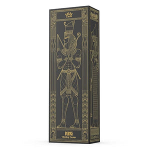 Stimulateur noir en silicone texturé avec finition dorée, présenté à la verticale sur fond sombre, proposé par Brigade Mondaine Paris.