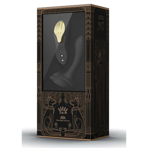 Vibromasseur portable de couleur noire avec détails dorés, design ergonomique et commandes intégrées, présenté sur fond blanc, sélection Brigade Mondaine Paris.