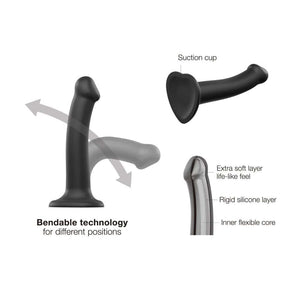 Dildo Noir en couche de silicone très moelleux étanche à mémoire de forme effet seconde peau avec base ventouse résistante