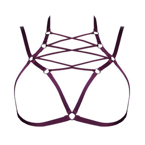 Soutien-gorge ouvert élastique Bordeaux ELF Zhou London inspiré par le Shibari