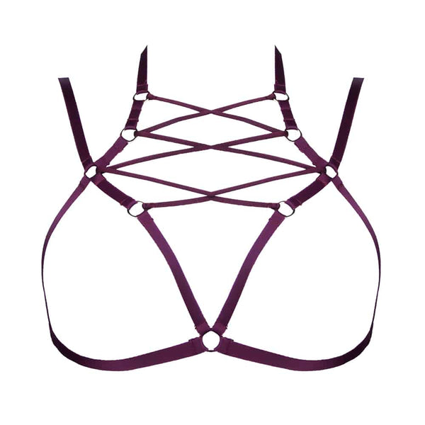 Soutien-gorge ouvert élastique Bordeaux ELF Zhou London inspiré par le Shibari