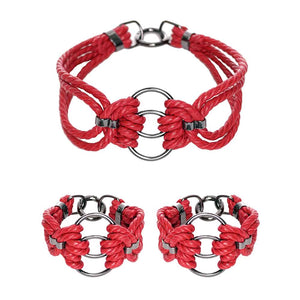 Set Collier et Menottes rouge et argenté, choker avec chaines