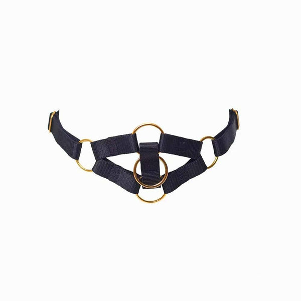 Packshot Choker en Élastiques Noir et Trois anneaux dorés en métal plaqué or