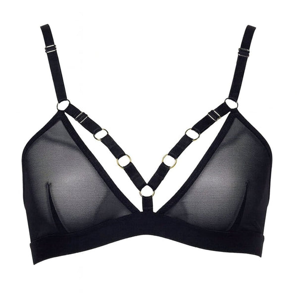 Soutien-gorge souple Moon FLASH en tulle noir avec sangles ajustables, porté sur mannequin, silhouette graphique et détails visibles - Brigade Mondaine Paris
