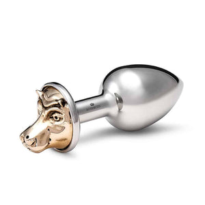 Accessoire Plug anal en bronze argenté et décoration tête hippopotame en dorée .