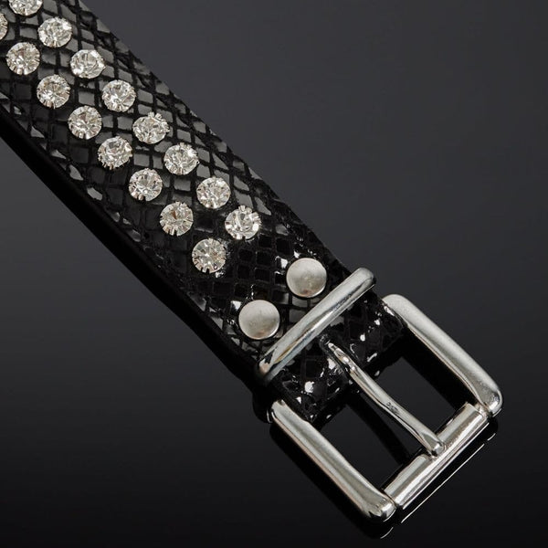 Photo Packshot Détail Boucle et Cristaux GAG Cuir Serpens Cuir Vache et Silicone Noir