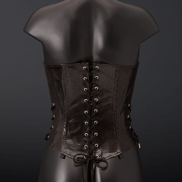 Photo Packshot Corset Cuir Vache Embossé Noir Serpens