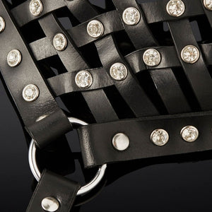 Packshot Masque Bondage en Cuir de Vachette Noir et Cristaux
