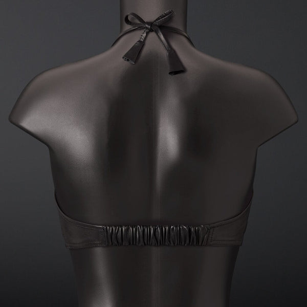 Top soutien-gorge style bralette triangle en cuir de mouton noir Dos élastique ajustable et Anneaux d’attache intégrés à l’avant