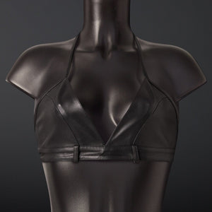 Top soutien-gorge style bralette triangle en cuir de mouton noir Dos élastique ajustable et Anneaux d’attache intégrés à l’avant