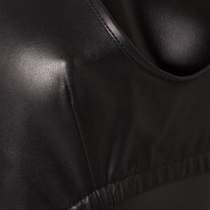 Top Soutien-Gorge en Cuir Noir de Mouton Ouverture centrale en forme de goutte Élastique intégré sous la poitrine non doublé